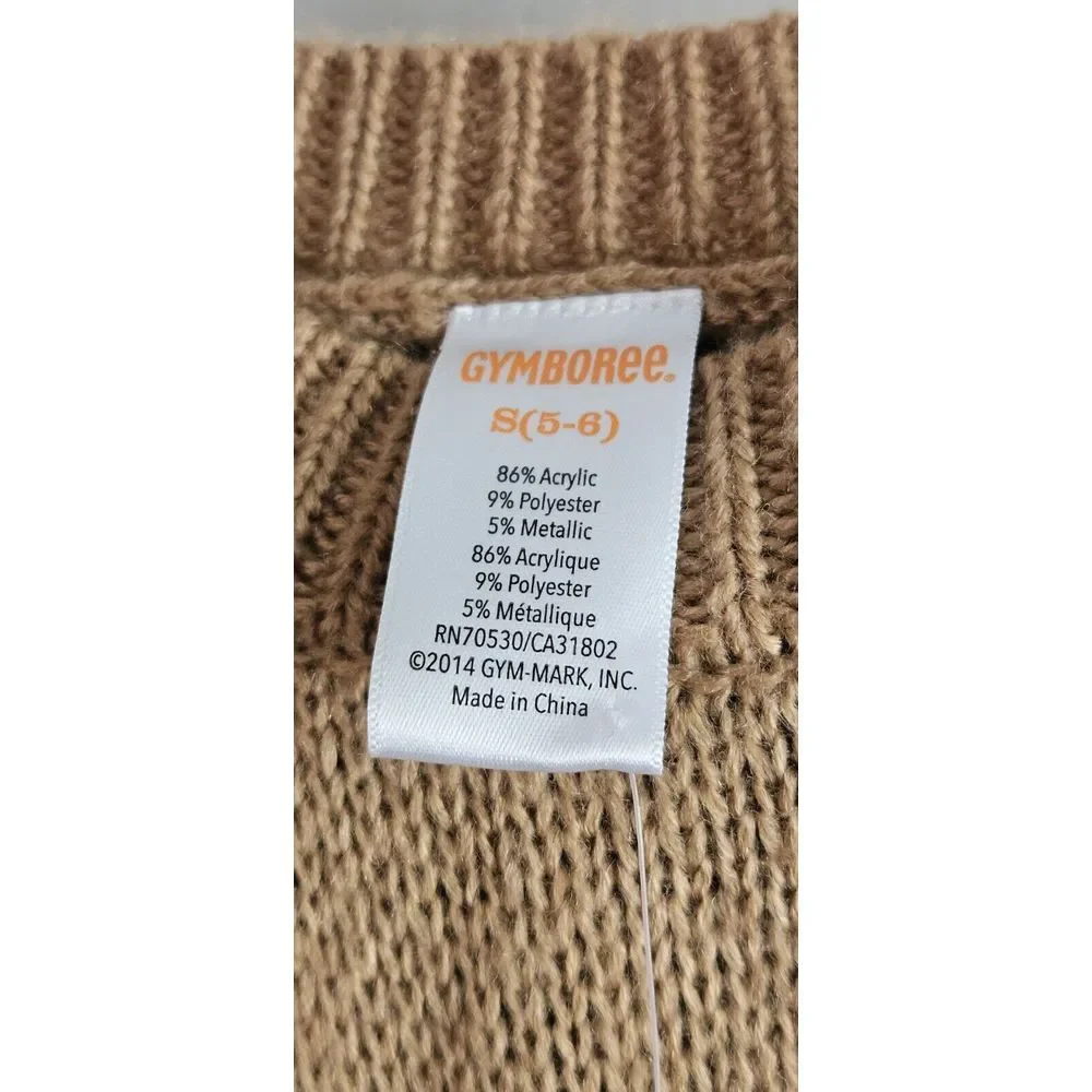NWT GYMBOREE brown girl sz S(5-6) right Meow sweater‎ metallic gold thread